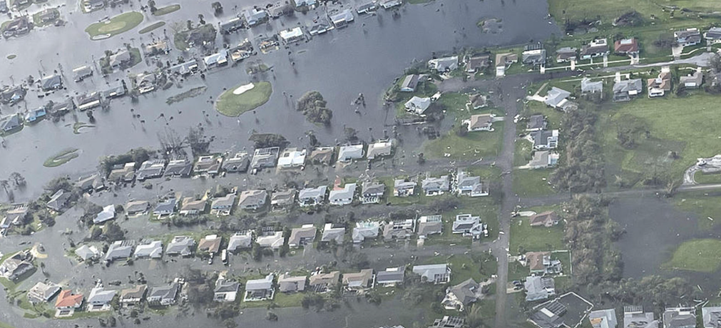 Aerial view of hurricane flooding damage in Florida